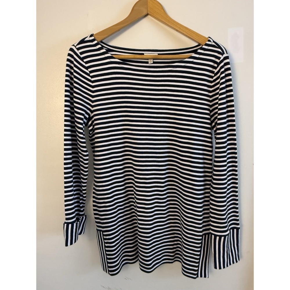 Talbots Striped Boat Neck Top Medium‎ Navy White Coastal Quiet Luxury